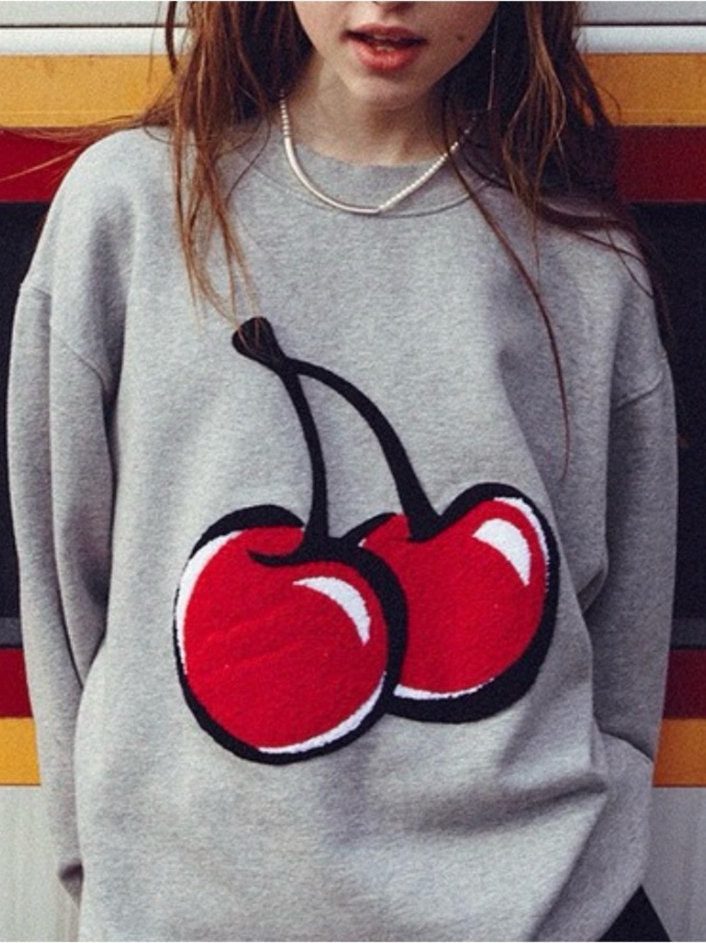 KIRSH Cherry Crew Sweatshirt (Korean streetwear brand) - One Size Fuzzy Cherry
